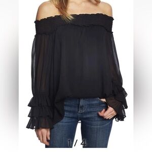 CeCe Elegant Black Off-Shoulder Top New Sz S